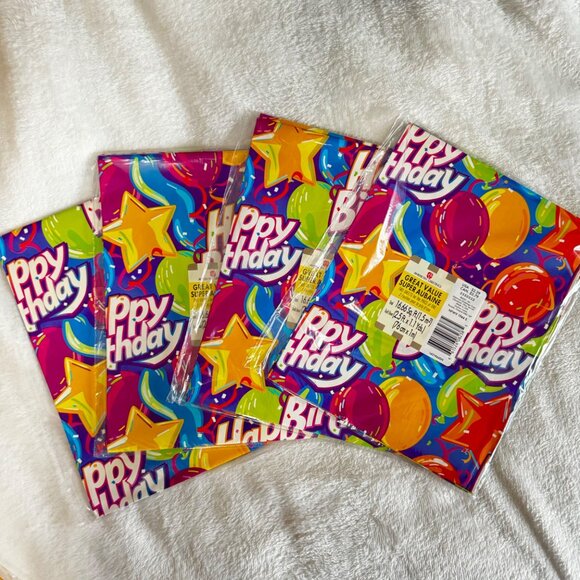 Vtg Smile Balloons Birthday Gift Wrap NOS Sealed American Greetings - Picture 2 of 5